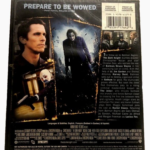 The Dark Knight DVD 2008 NEW Sealed Widescreen Bale Ledger DC Classic PG-13 - Picture 2 of 2